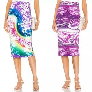 Le Superbe Two Timer Reversible MIDI Skirt Tie Dye & Amethyst Size Small NWT
